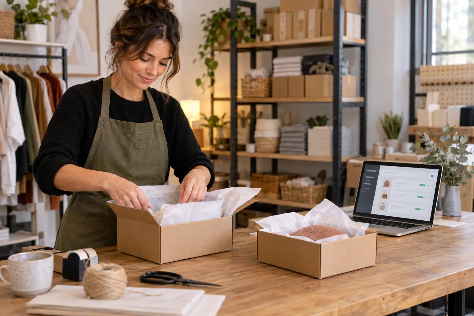 Small business owner preparing online store orders for a Canadian business