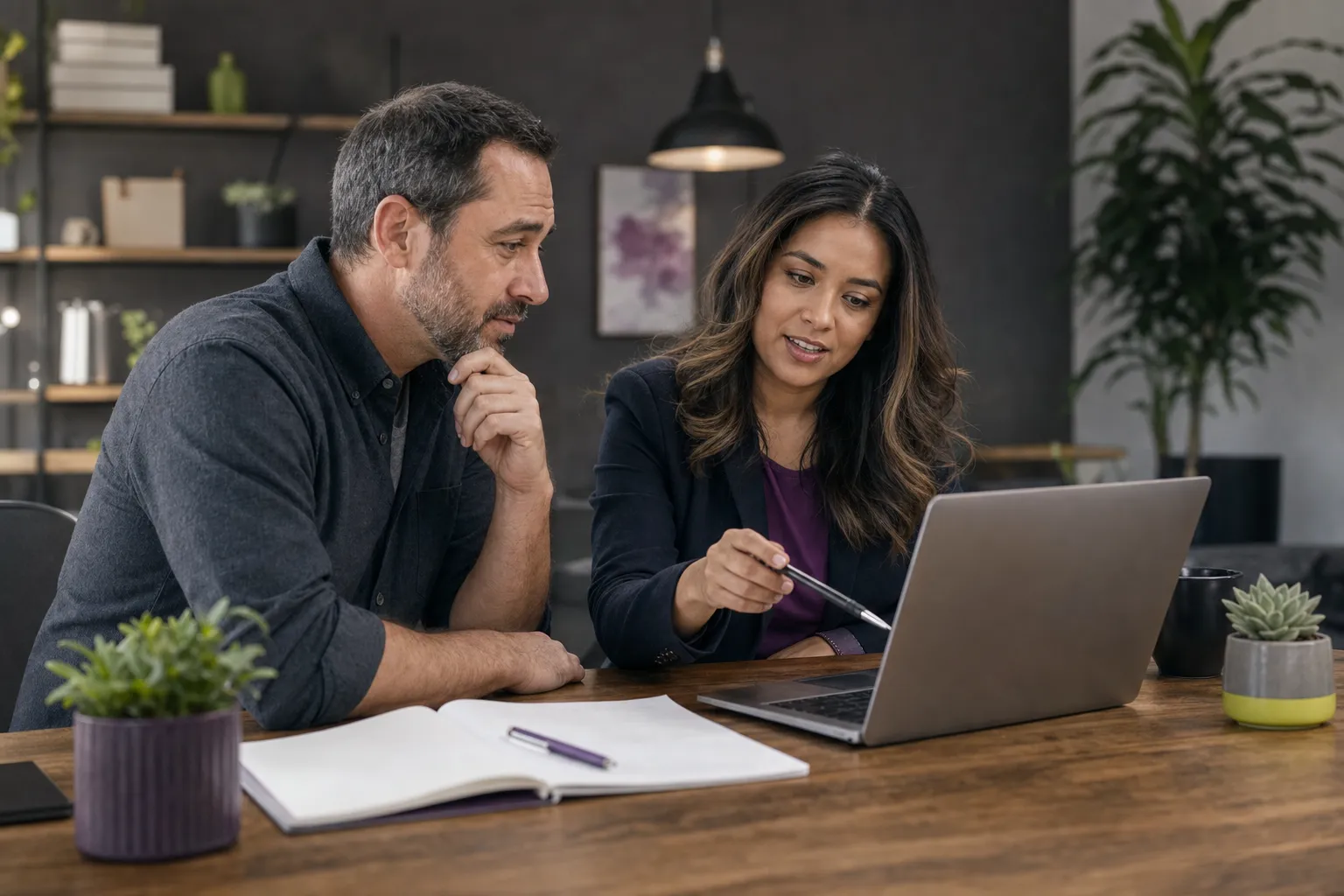 Business owner reviewing customer responses with a reputation specialist for a Canadian business