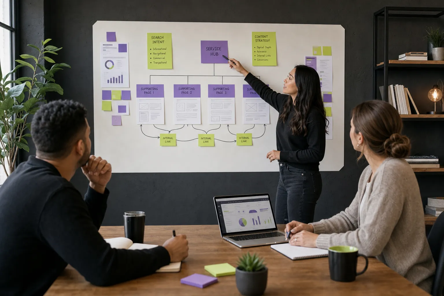 SEO content strategy mapping service hubs and supporting pages for a Canadian business