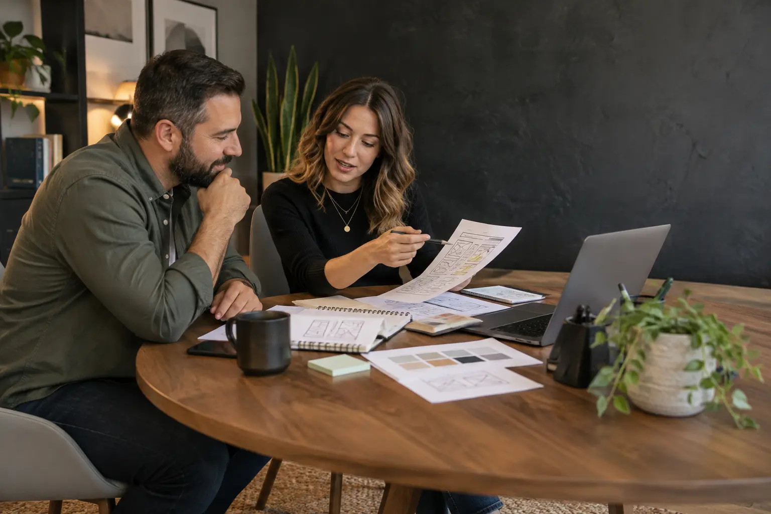 Business owner and web strategist reviewing a website launch plan for a Canadian business