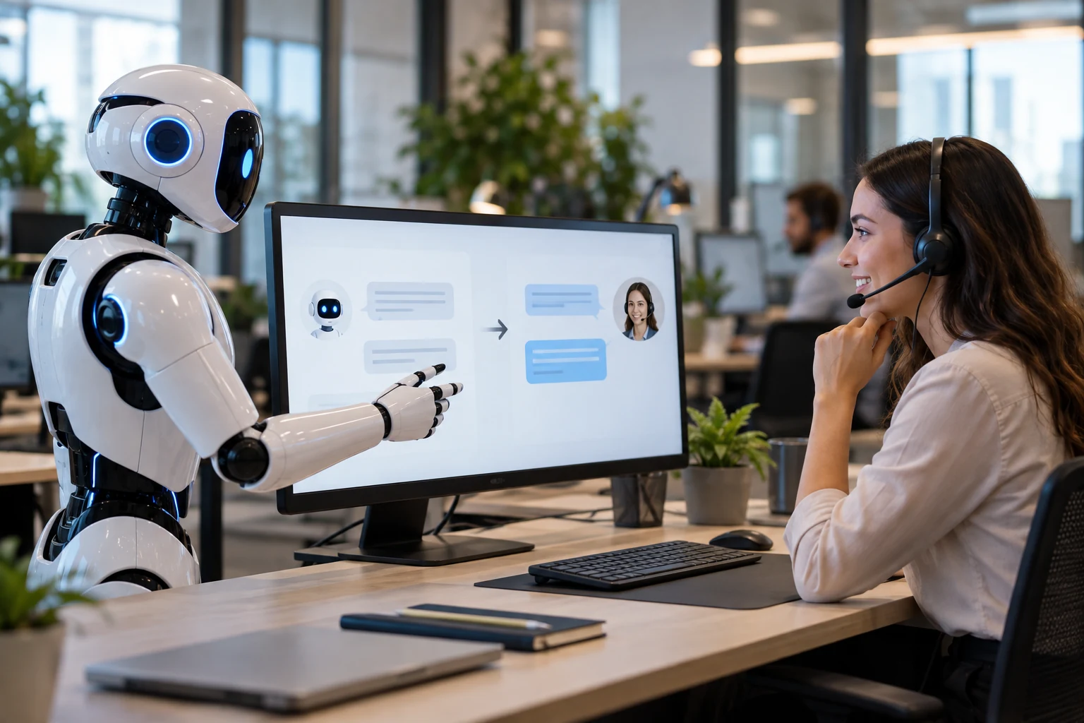 Business owner reviewing chatbot answers and staff routing rules for a Canadian business