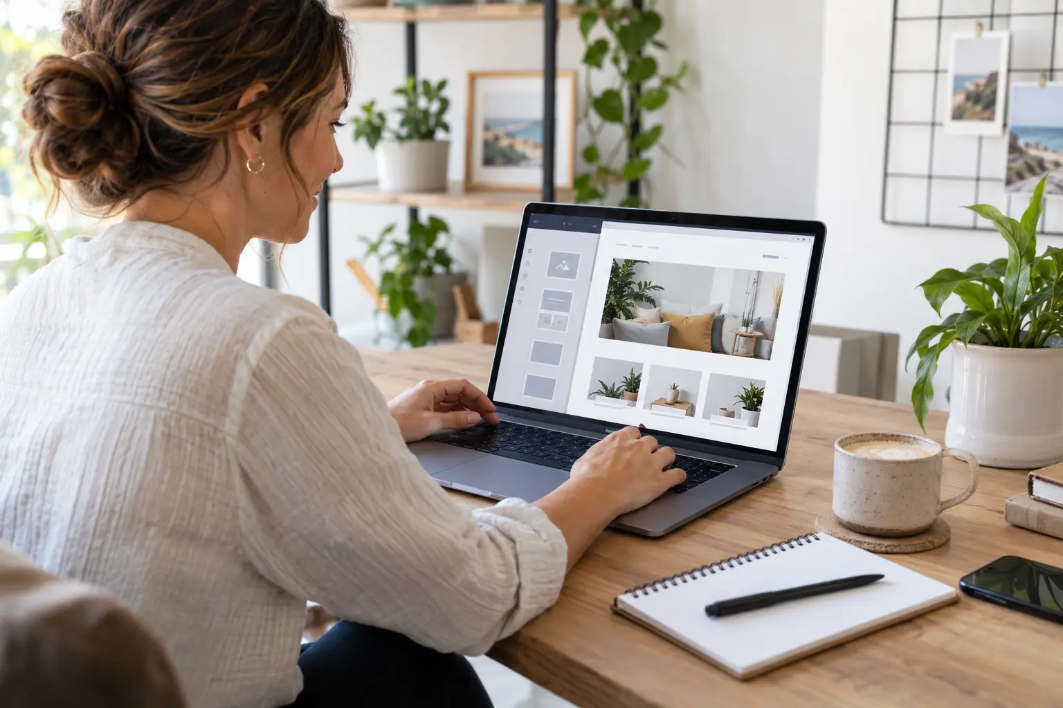 Business owner updating pages in a WordPress website editor for a Canadian business