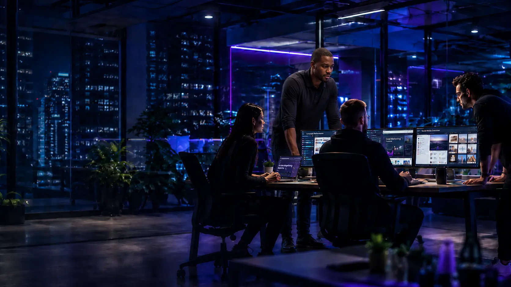 Team of developers and digital marketing professionals working in a modern office to build growth-focused marketing systems for businesses in the United States