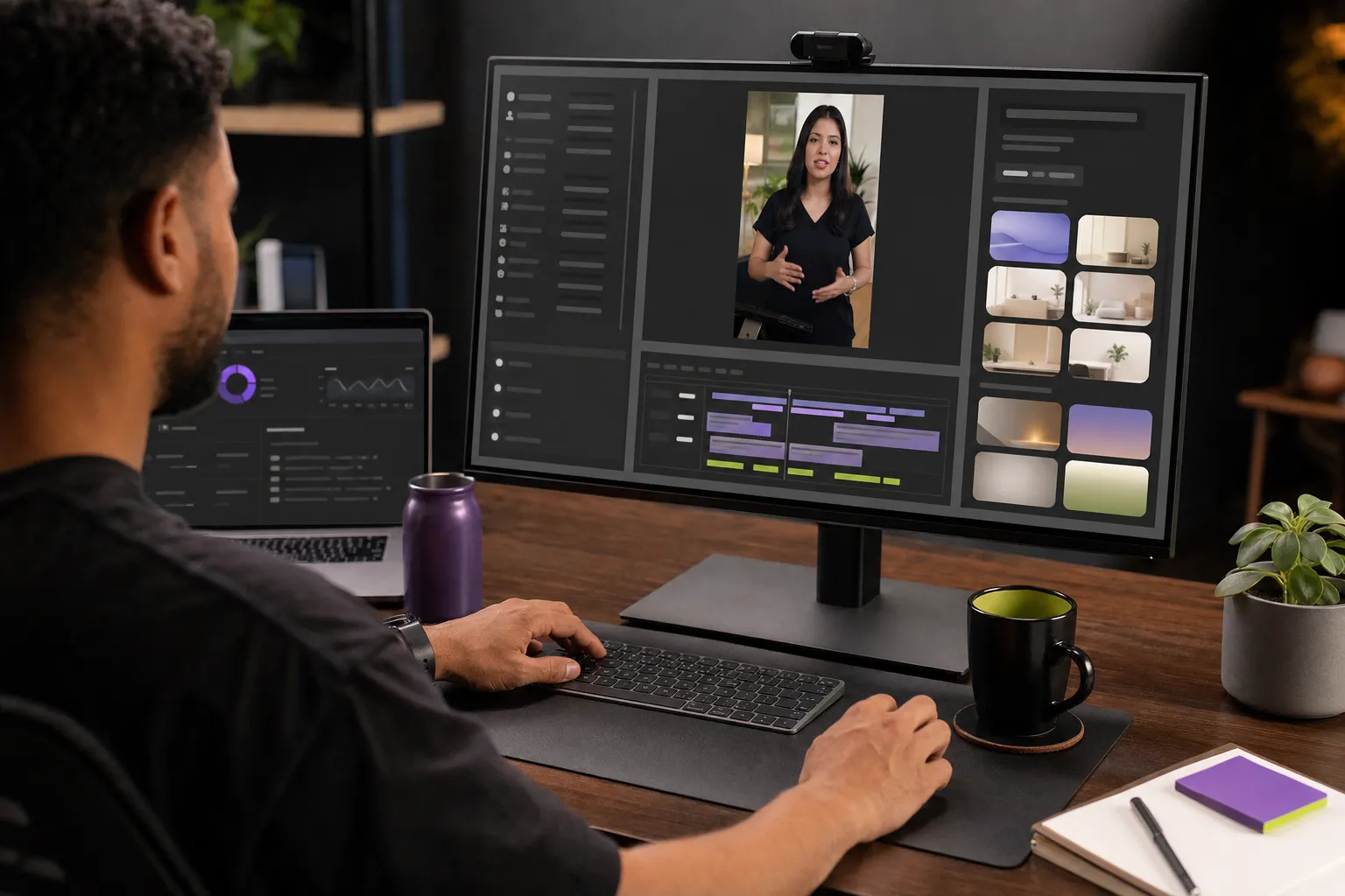 Creator producing a vertical AI avatar video for social media