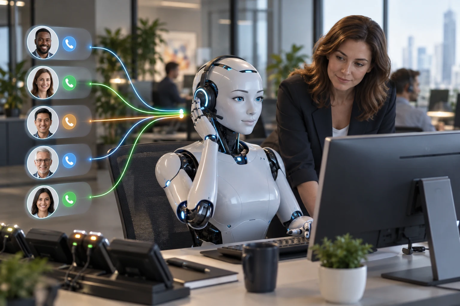 AI call answering assistant routing incoming business calls with human supervision