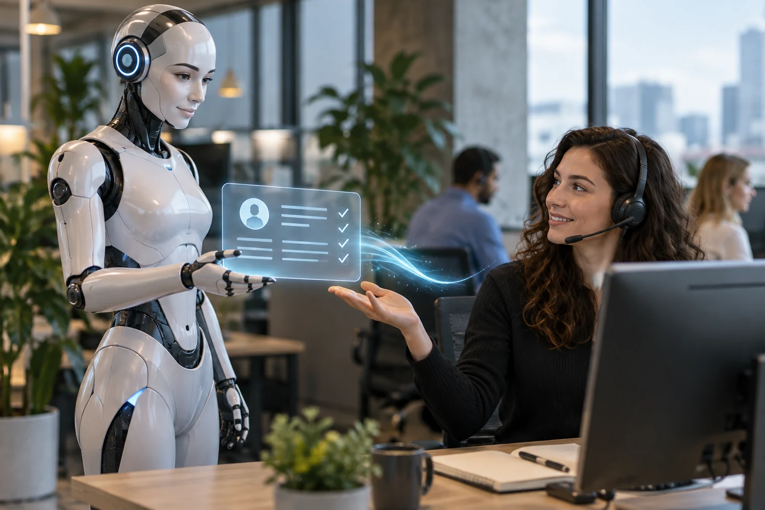 AI receptionist transferring a caller summary to a human business team member
