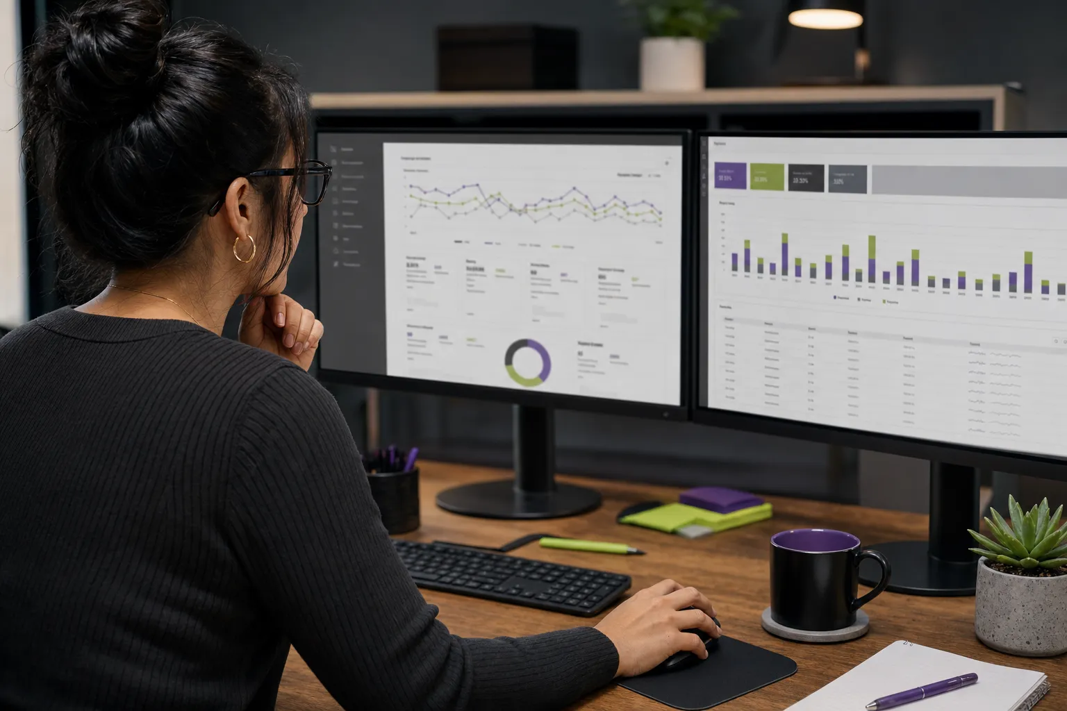Advertising specialist monitoring search and social campaigns