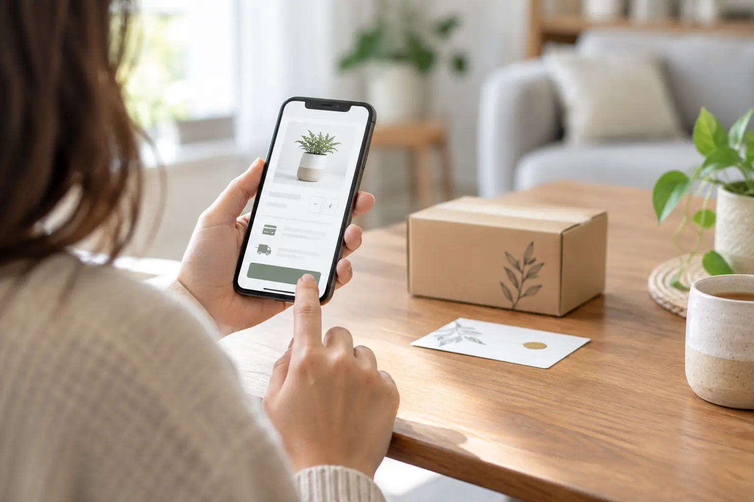 Shopper checking an online store on a smartphone