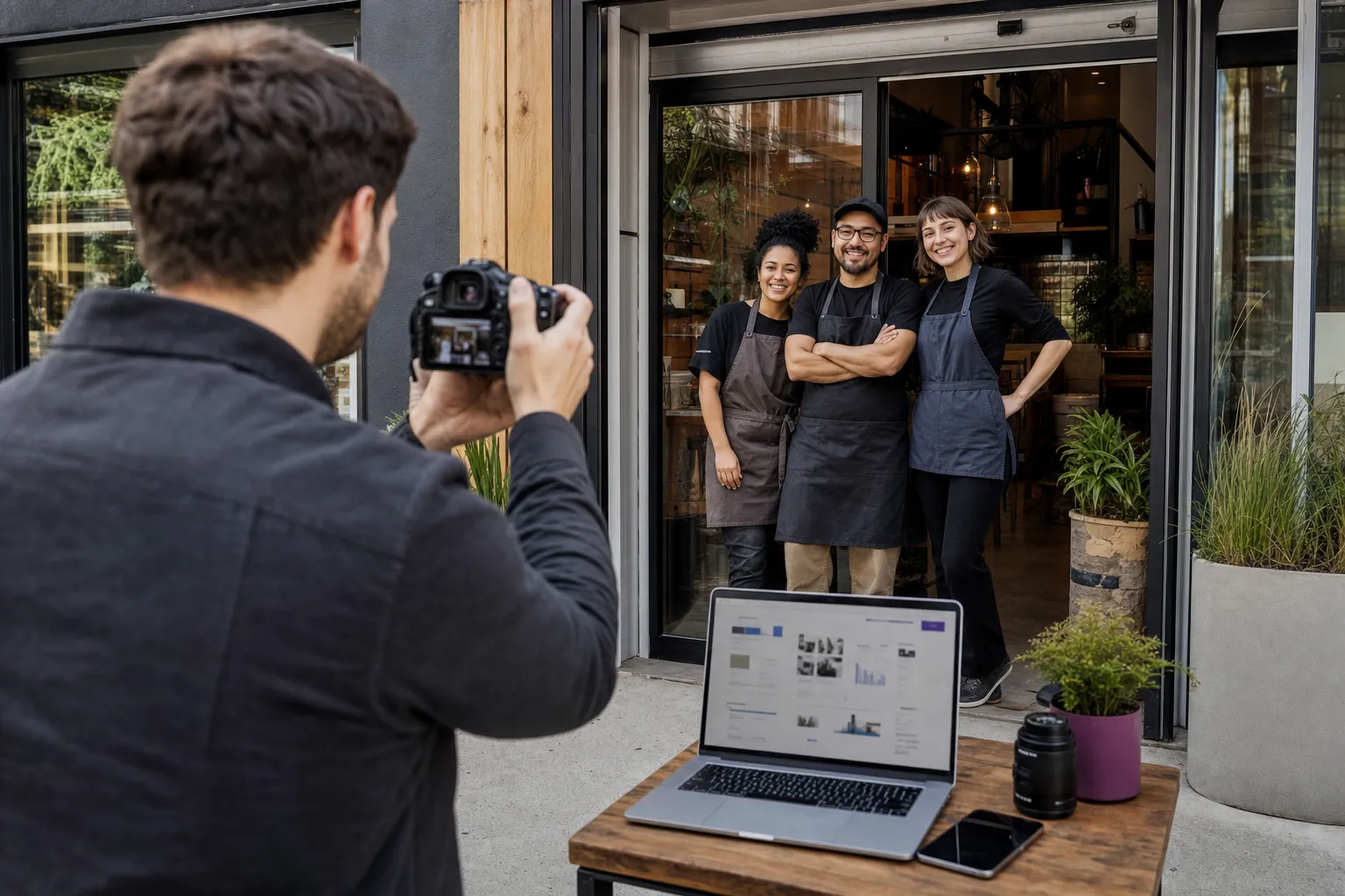 Photographer creating storefront images for a local business profile