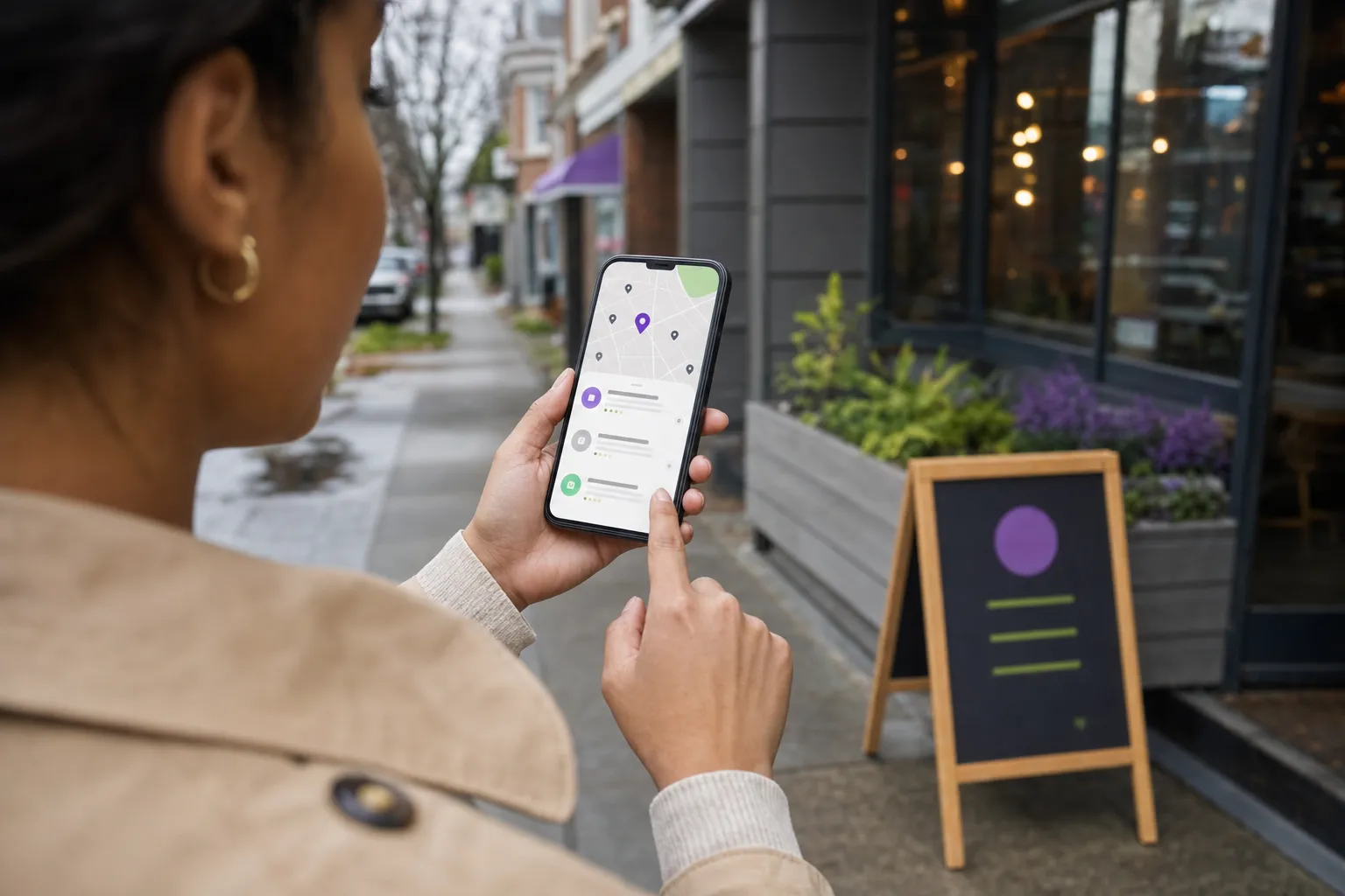 Customer finding a nearby local business through a mobile map search