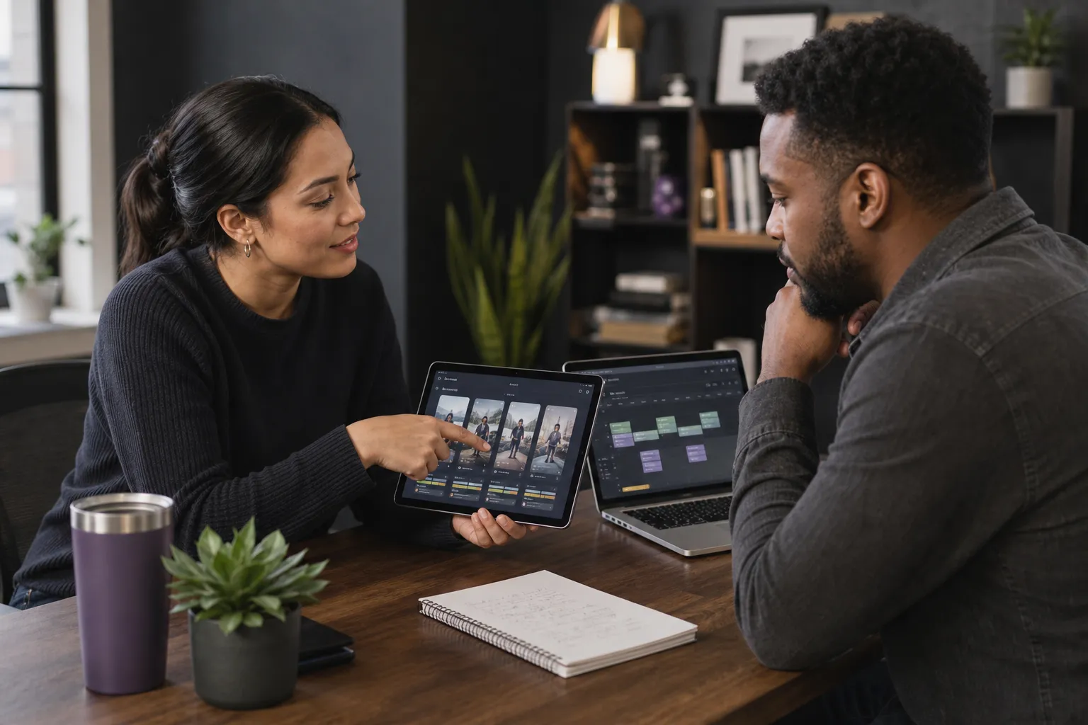 Business owner reviewing short-form videos and publishing schedule