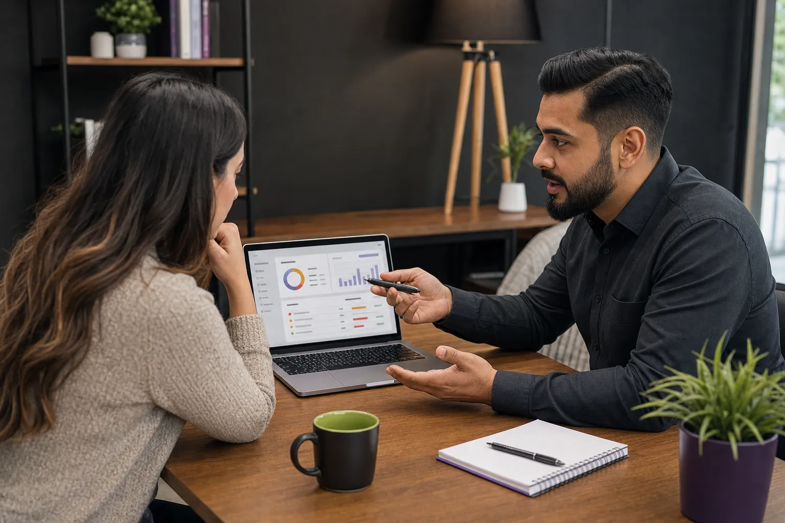 Business owner reviewing technical SEO priorities with a website specialist