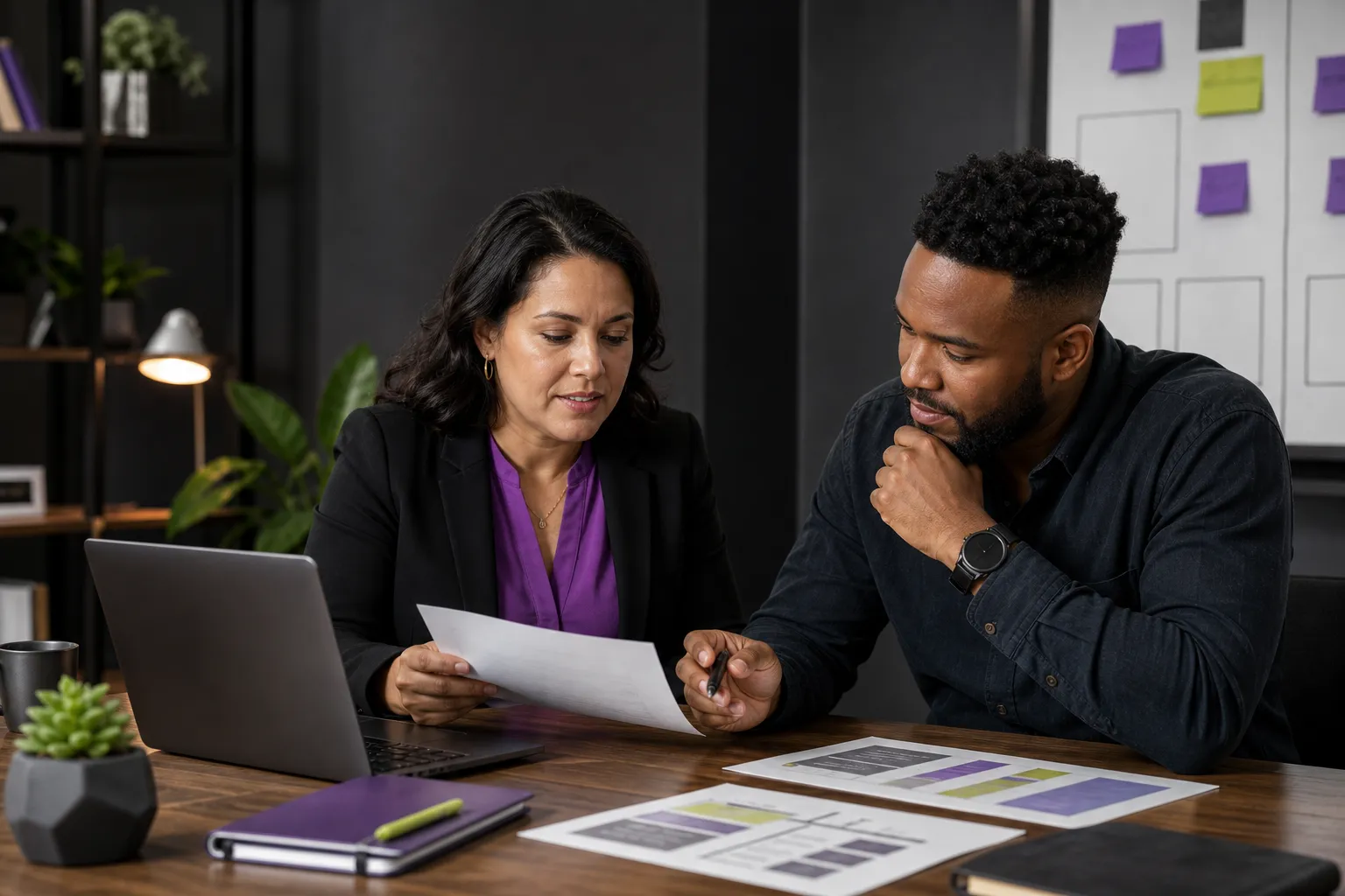 Business owner reviewing website trust signals and proof with a strategist