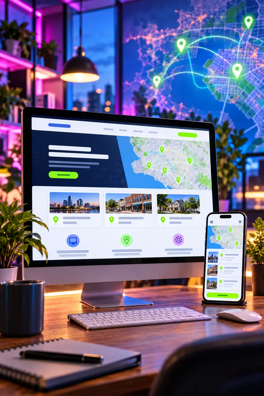 Custom website development interface for courses, directories, portals, and location-based features